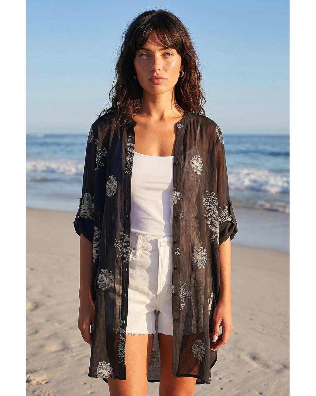 Roman Blue Floral Print Longline Blouse