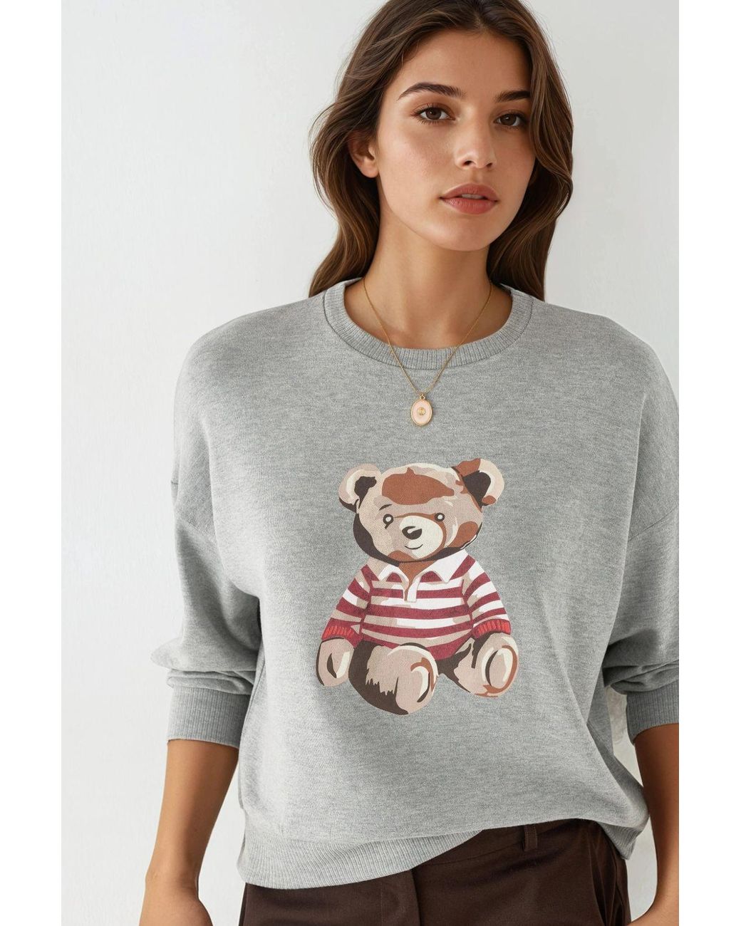 Busem Gray Printed Crew Neck Long Sleeved Sweatshirt