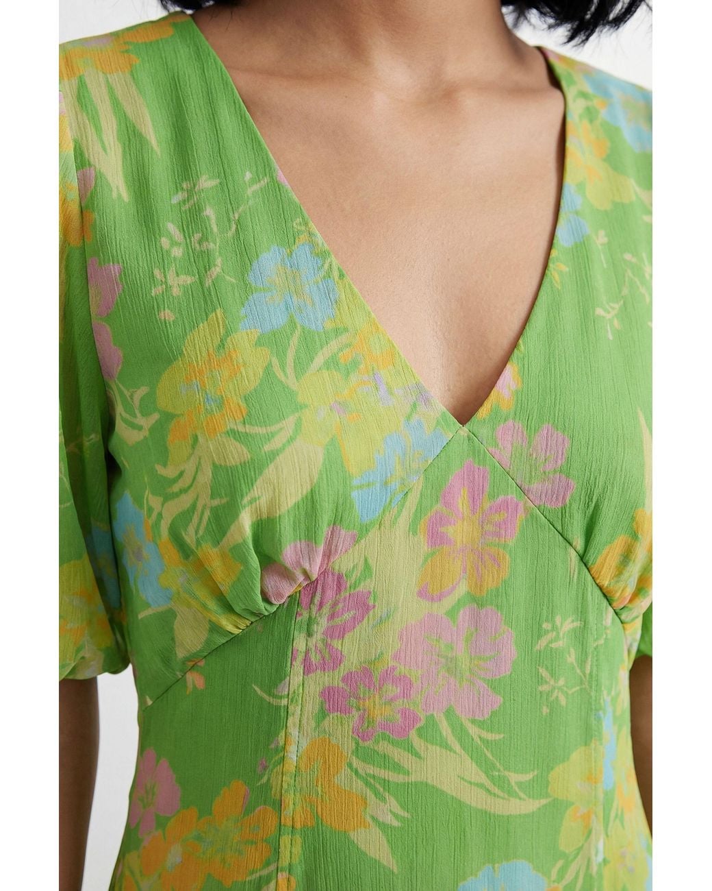 Warehouse Green Floral Printed Viscose Midi Dress