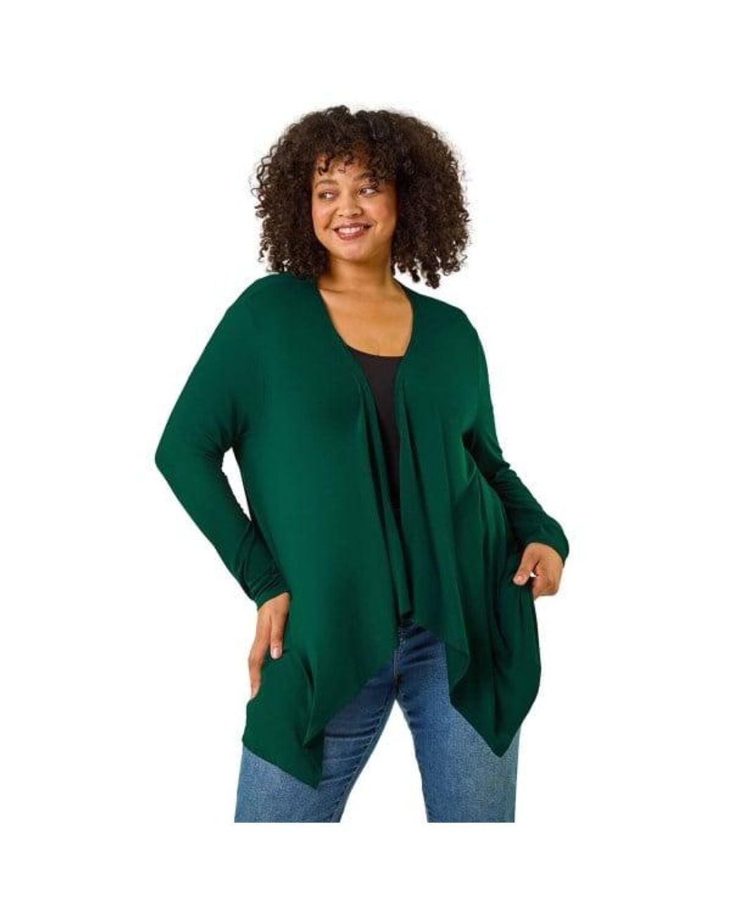 Roman Green Curve Waterfall Front Jersey Cardigan