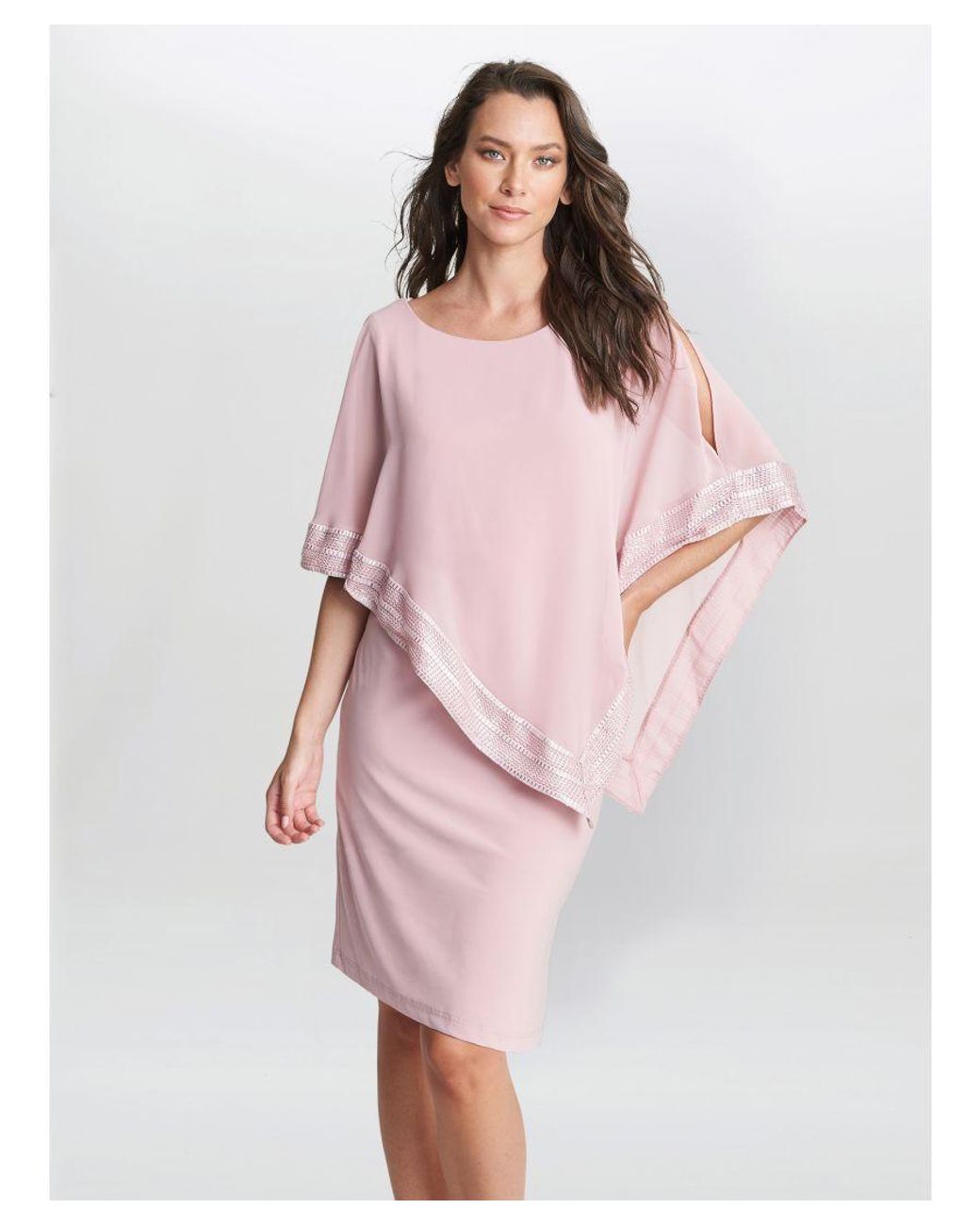 Gina Bacconi Pink Lucy Metallic Trim Asymmetric Dress