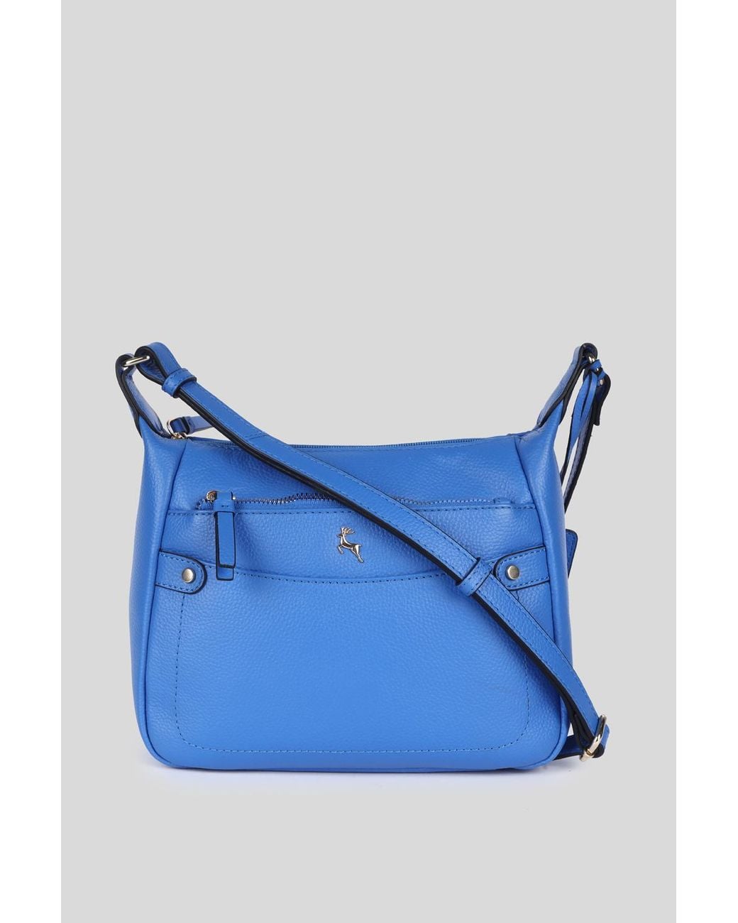 Ashwood Leather Blue 'Classico Napoli' Real Top Zip Crossbody Bag