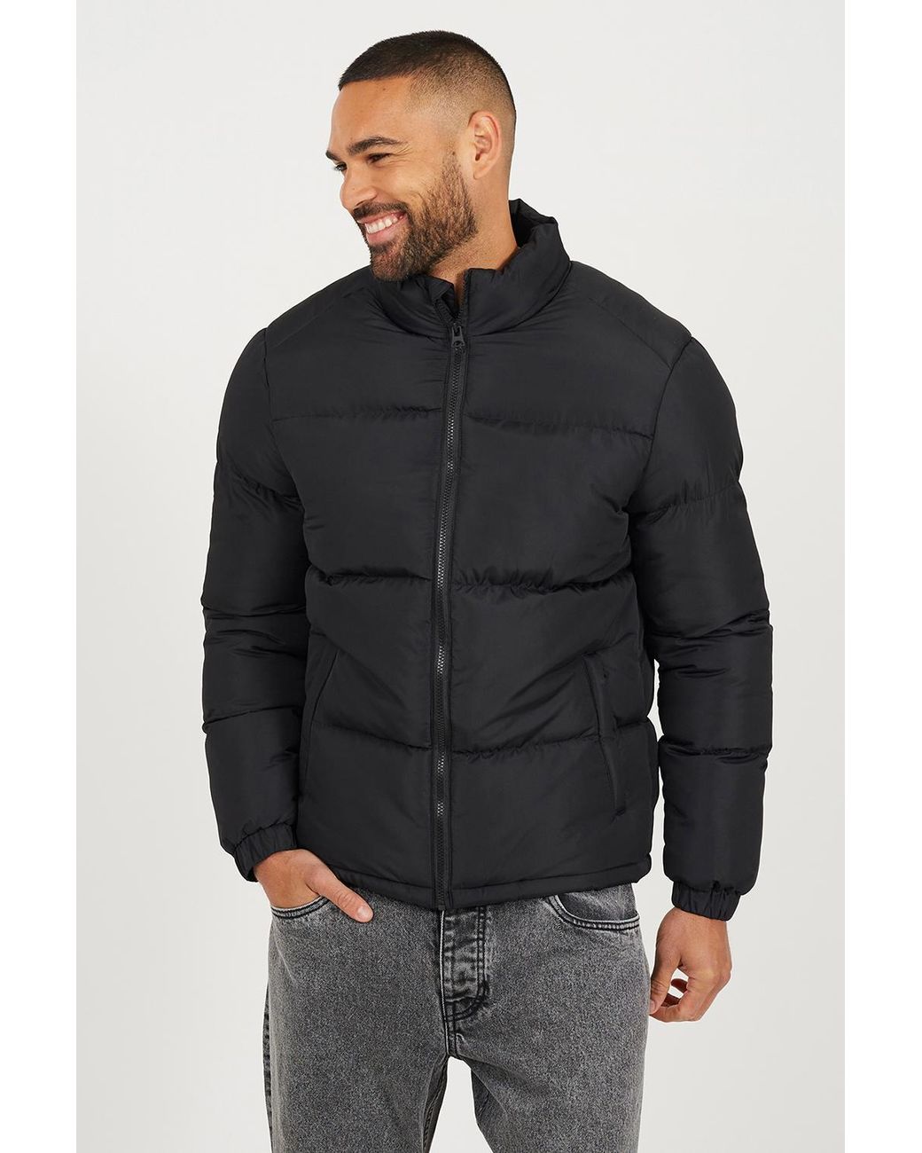 Brave Soul Black Funnel Neck Padded Jacket for men