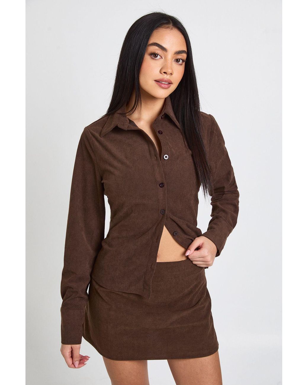 Boohoo Brown Cord Mini Skirt