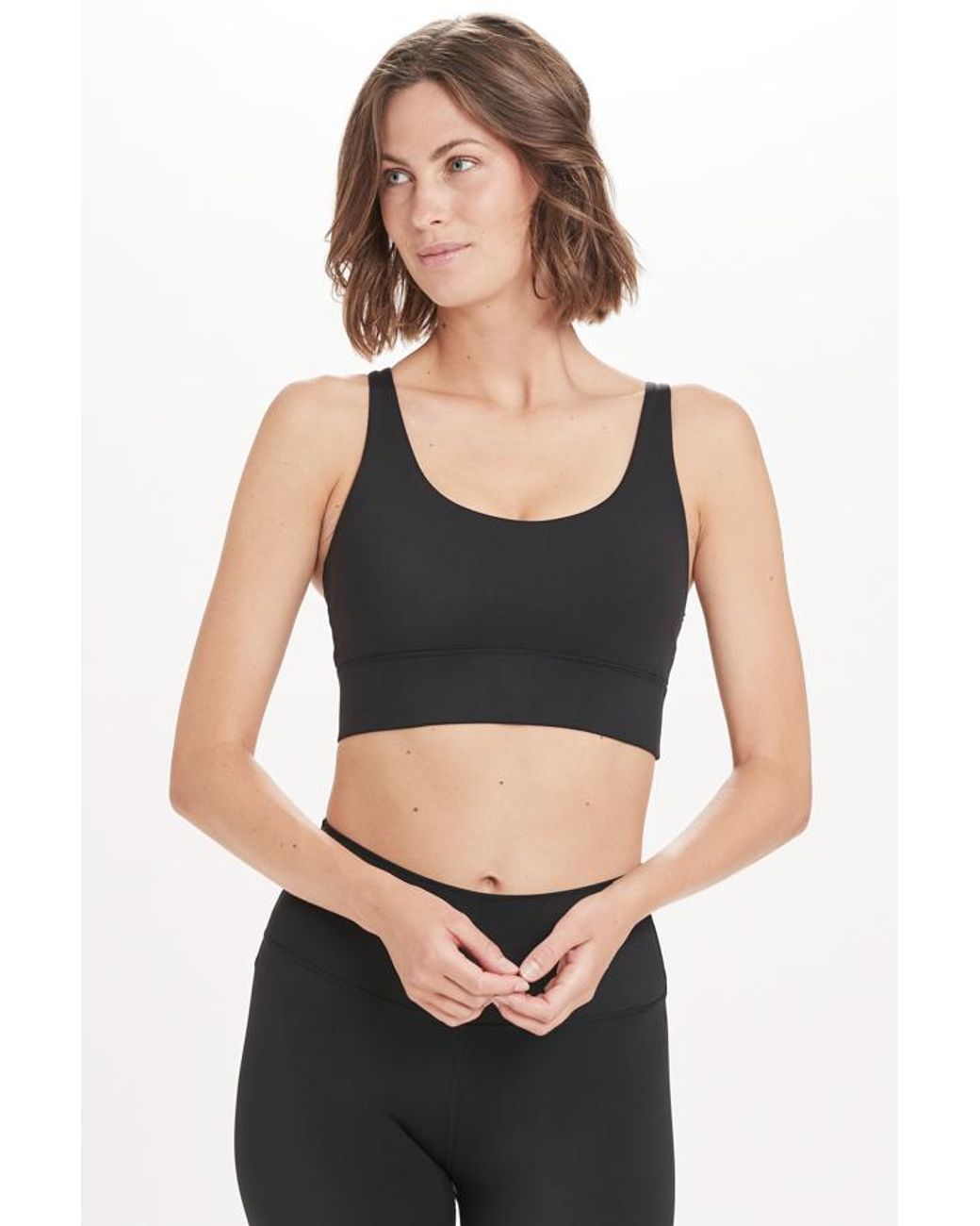 Sosandar Black Gabrielle Seam Detail Cross Back Sports Bra Nylon