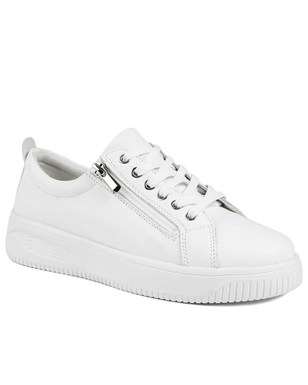 Jones Bootmaker White Anara Zip & Lace Leather Trainers