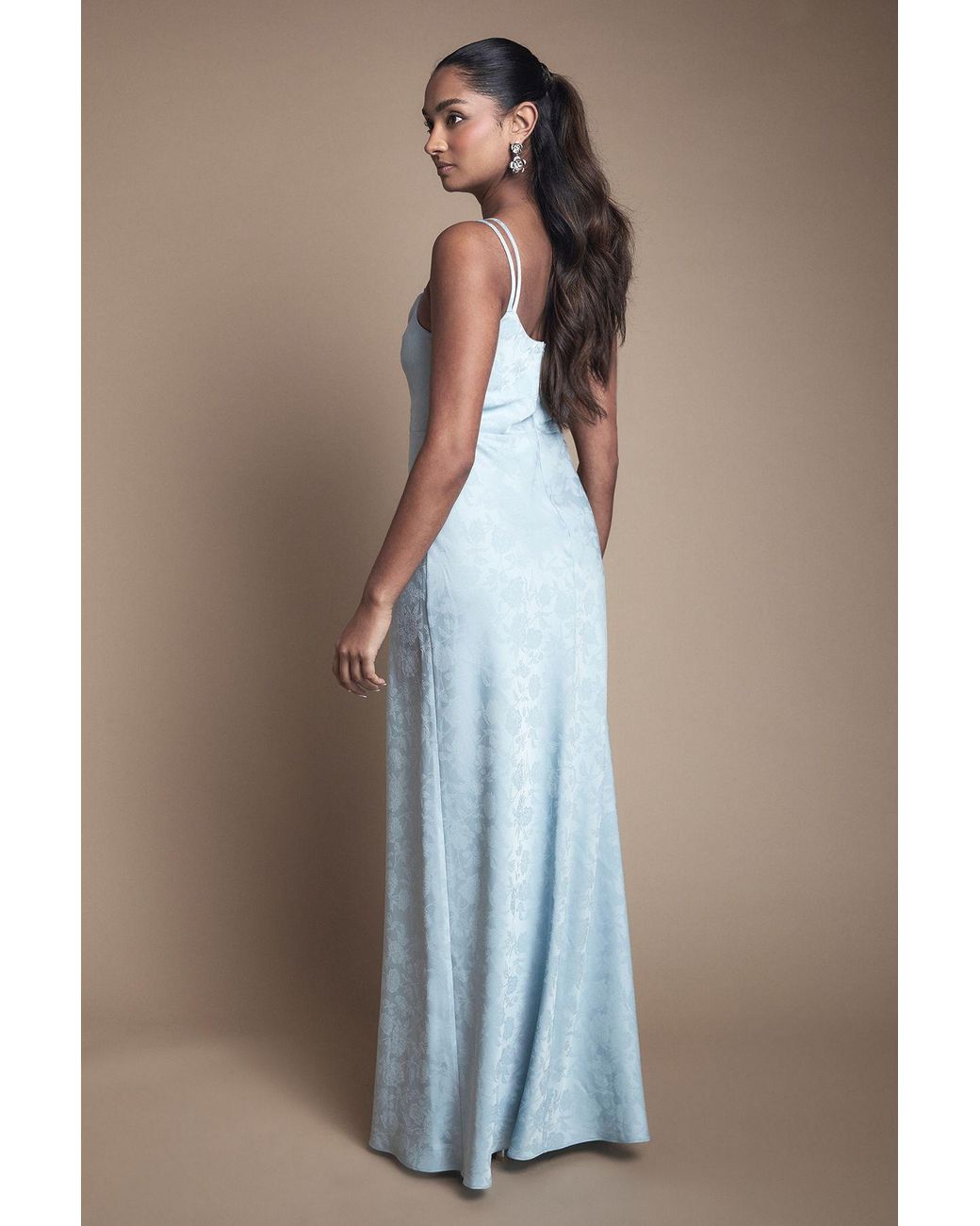 Oasis Blue Double Strap Cowl Neck Satin Jacquard Bridesmaid Dress