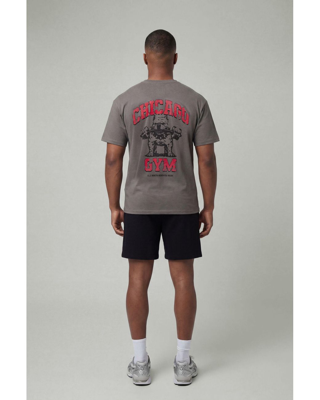 BoohooMAN Gray Active Chicago Gym Oversized T-Shirt for men