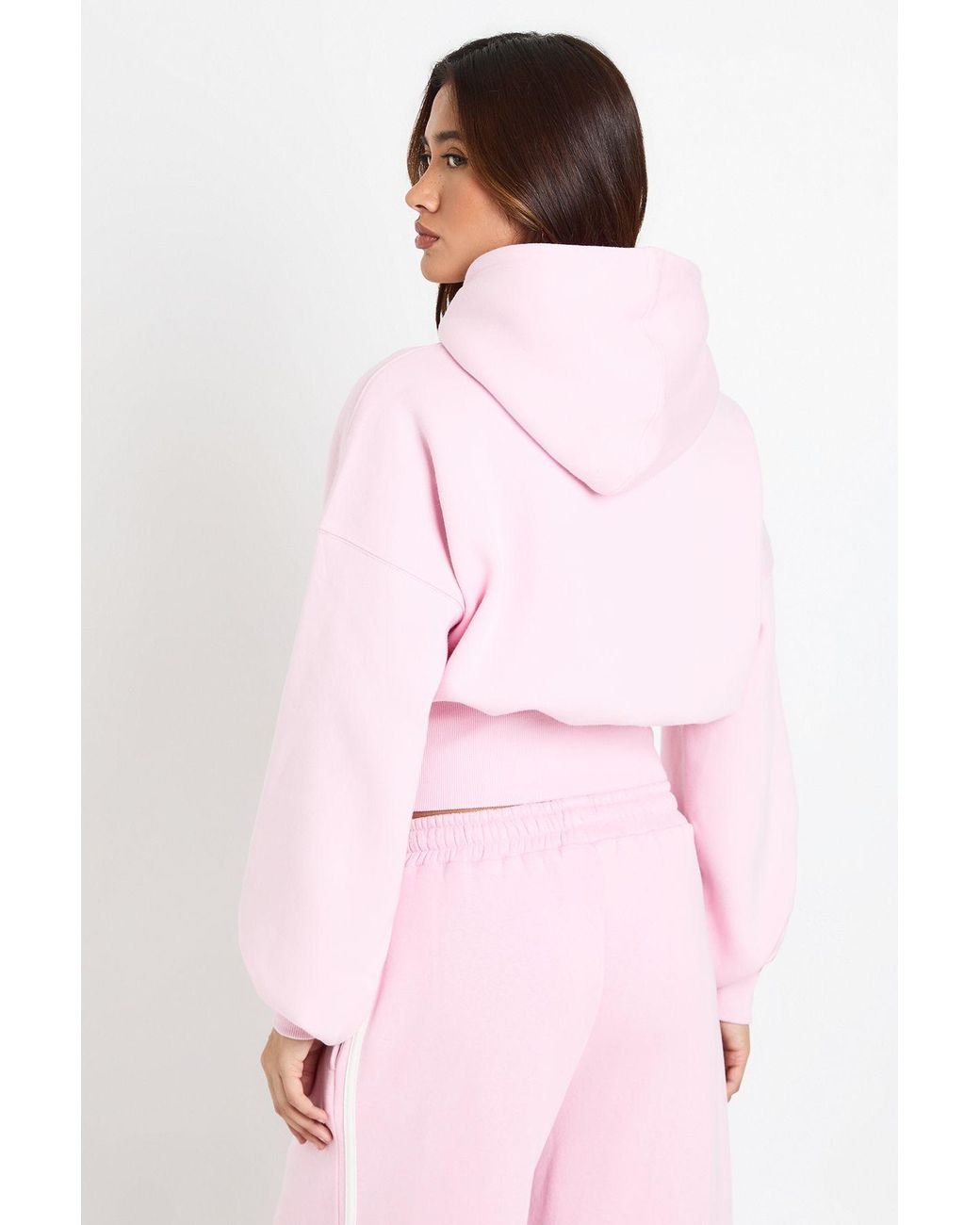 Boohoo Pink Deep Waist Shorter Length Hoodie