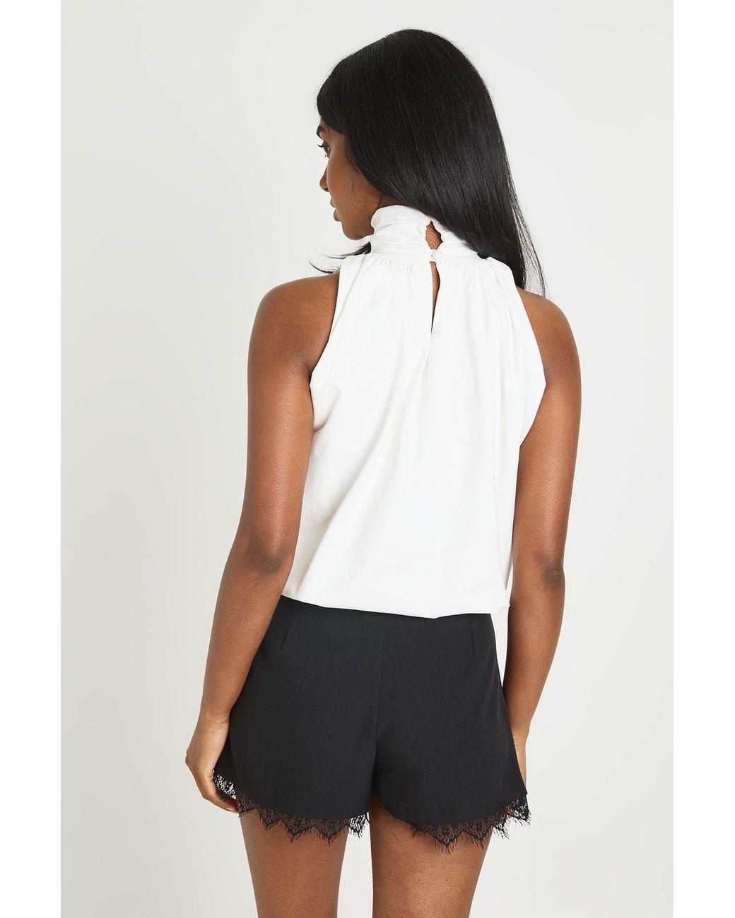 Boohoo White Lace Trim Tailored Shorts