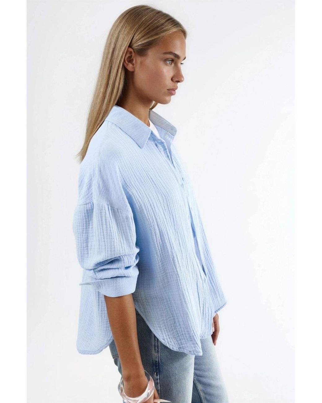 Busem Blue Textured Woven Cotton Button-Up Shirt