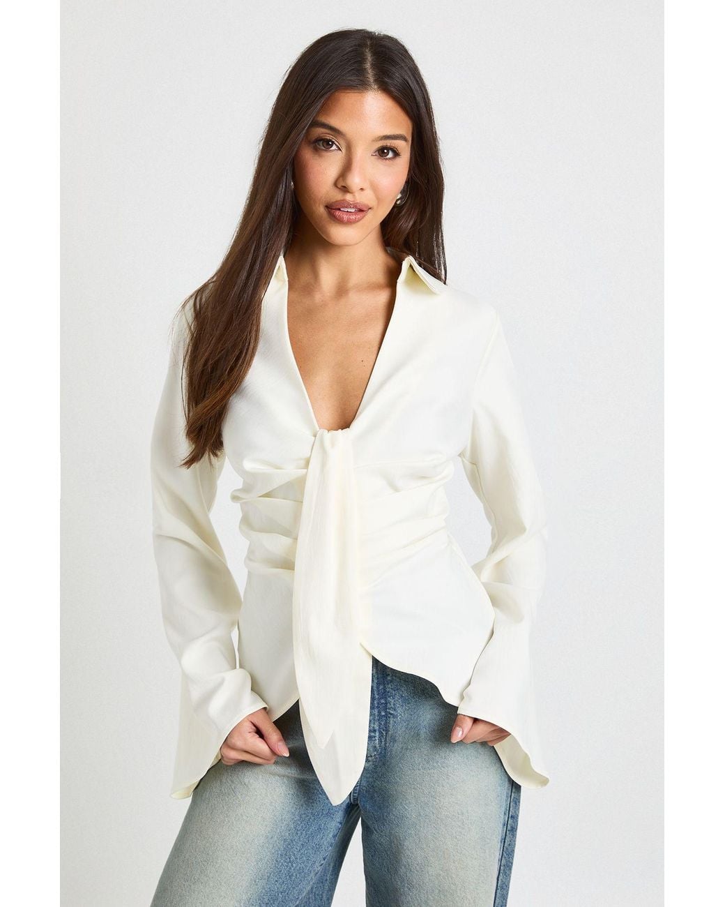 Boohoo White Drape Cinched Shirt