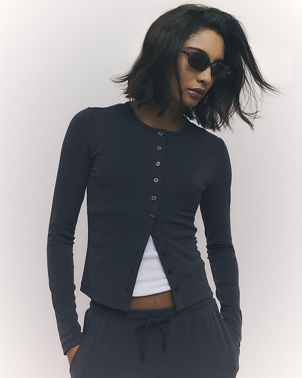River Island Blue Cardigan Soft Touch Crew Neck Viscose