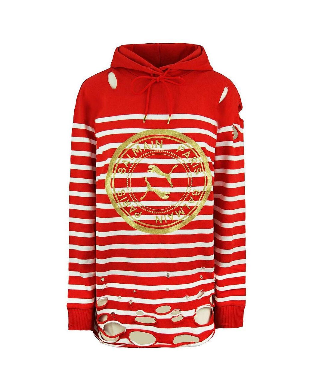 PUMA Red X Balmain Distressed Hoodie