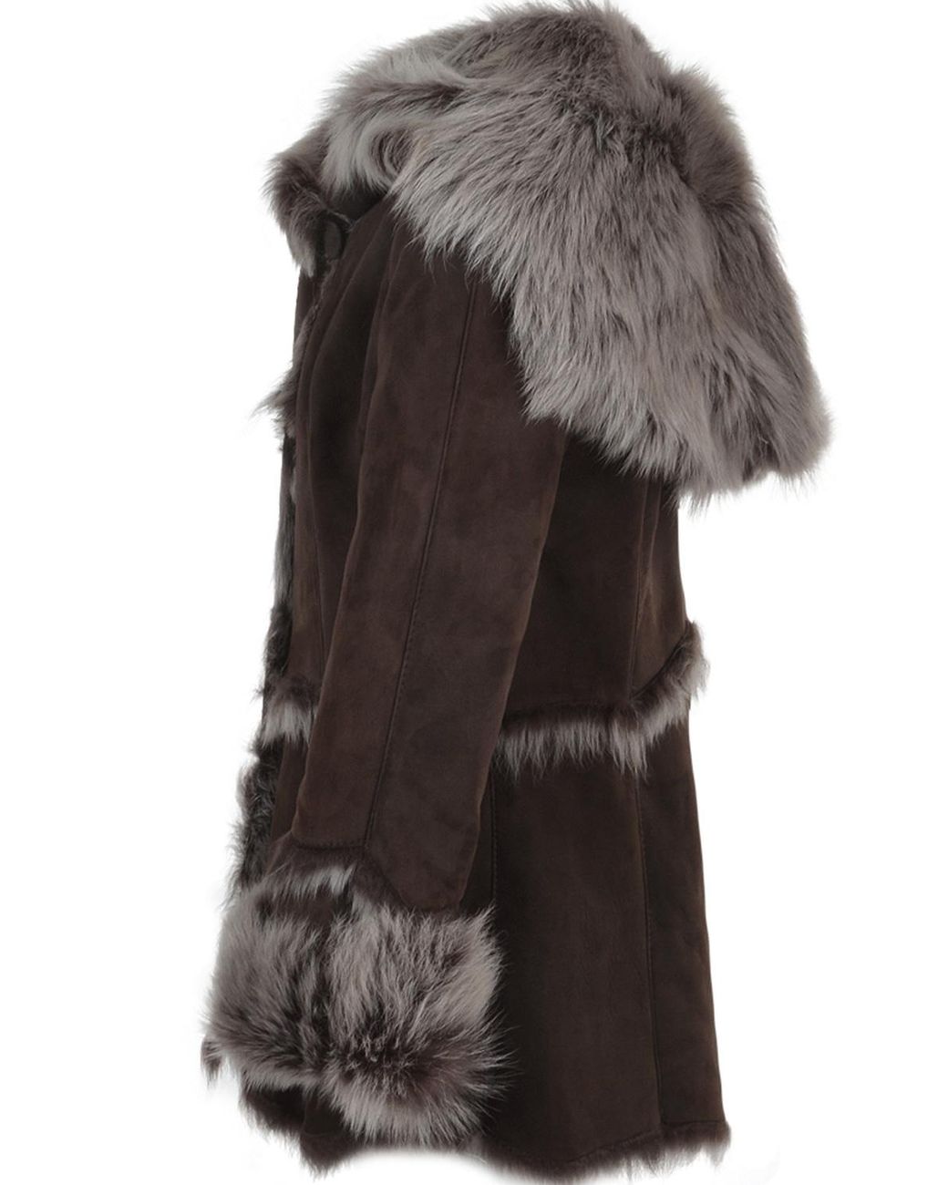 Ashwood Leather Black 'Muna' Toscana Long Haired Shearling Jacket With Large Hood