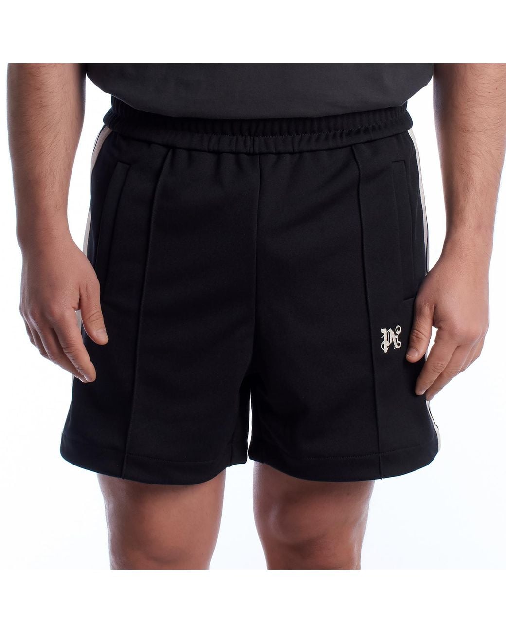 Palm Angels Black Monogrammed Sports Shorts Pmcl004R24Fab0011004 for men