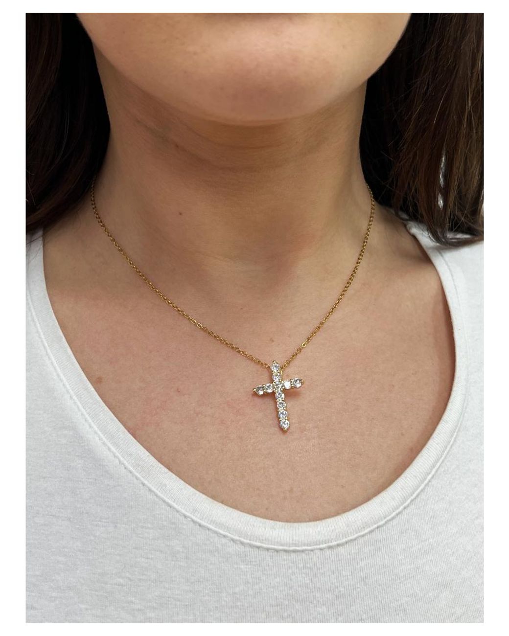 SVNX White Diamante Cross Necklace