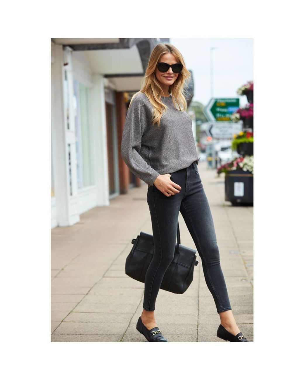 Sosandar Gray Metallic Knit Jumper