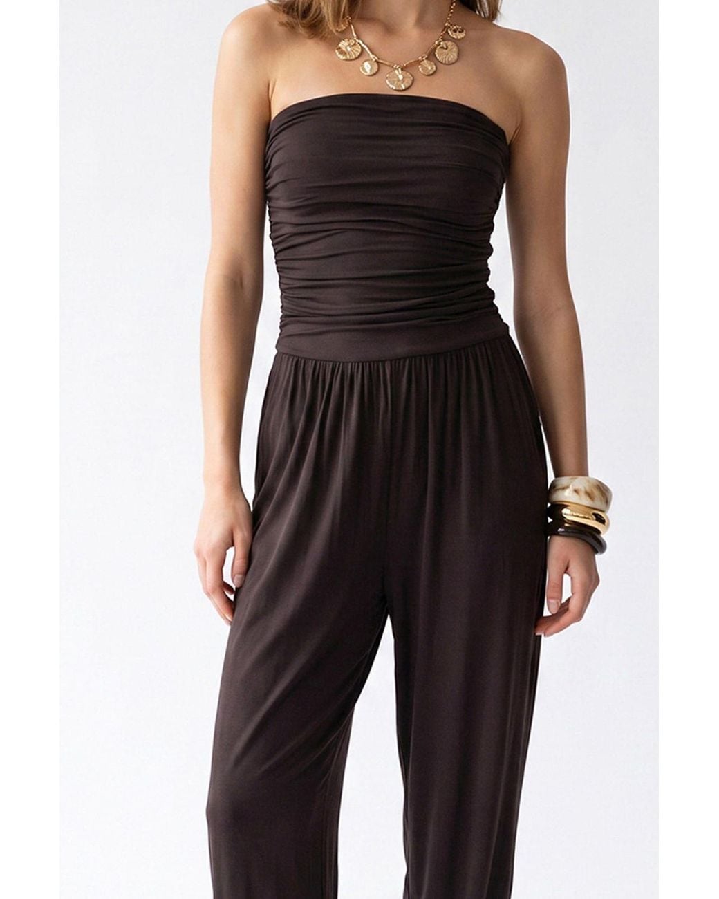 MixRay Blue Strapless Shirred Knit Jumpsuit