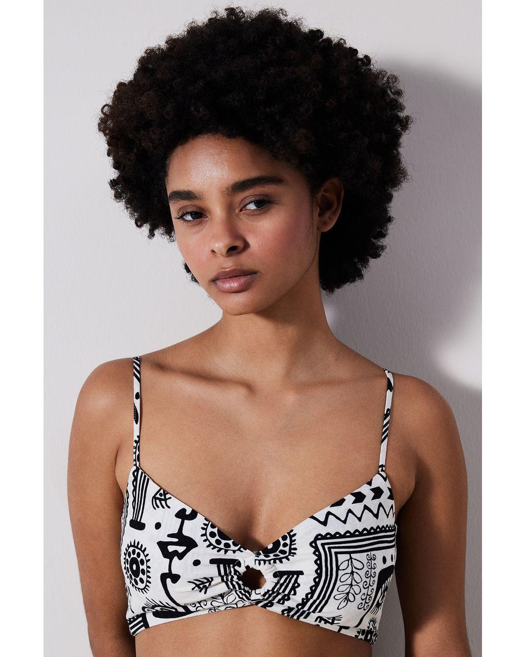 Penti Black Geometric V-Neck Bikini Top