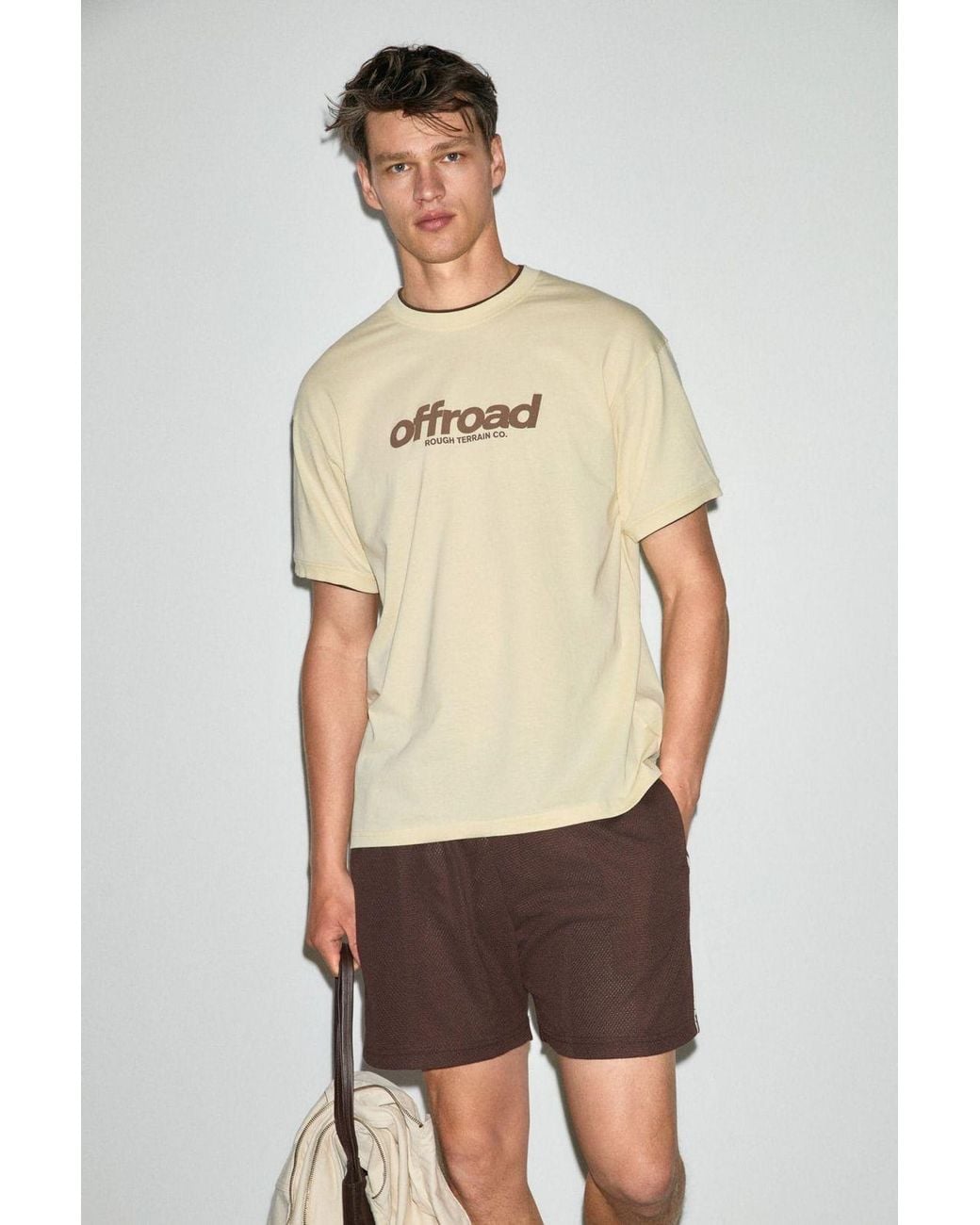 Grimelange Natural Printed Crew Neck T-Shirt for men