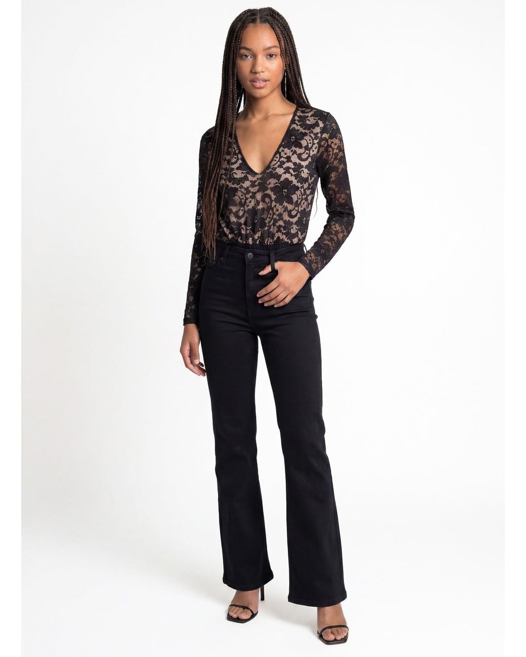 Pink Vanilla Blue Long Sleeved Lace Mesh Bodysuit