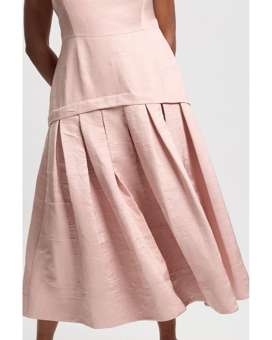 Karen Millen Pink Plus Size Textured Tailored Twill Full Skirt Midi Dress