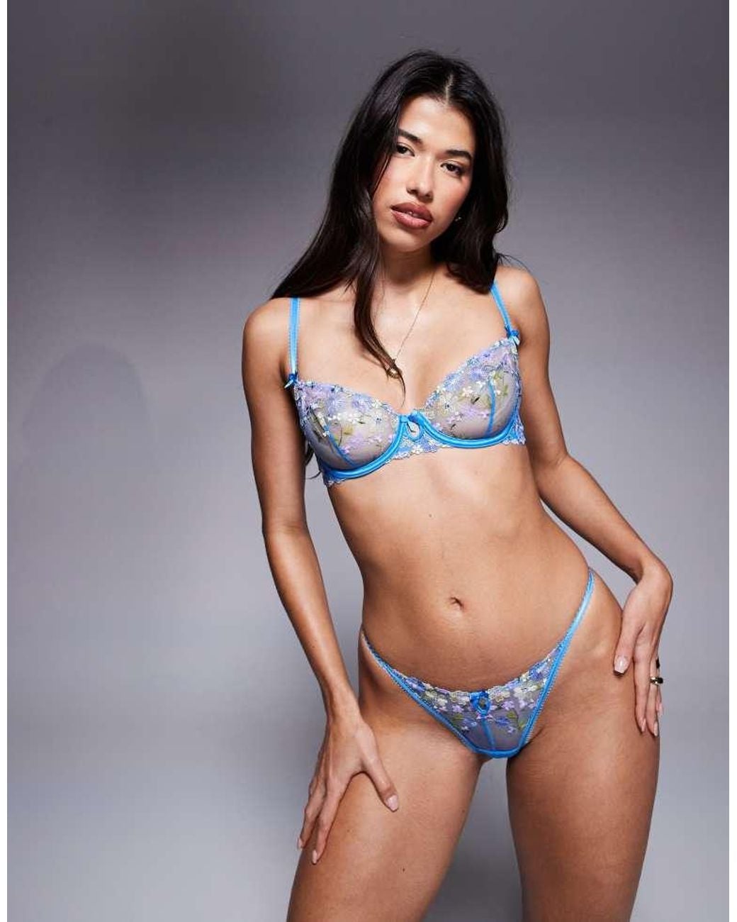 Boux Avenue Blue Fleur Embroidered Padded Balconette