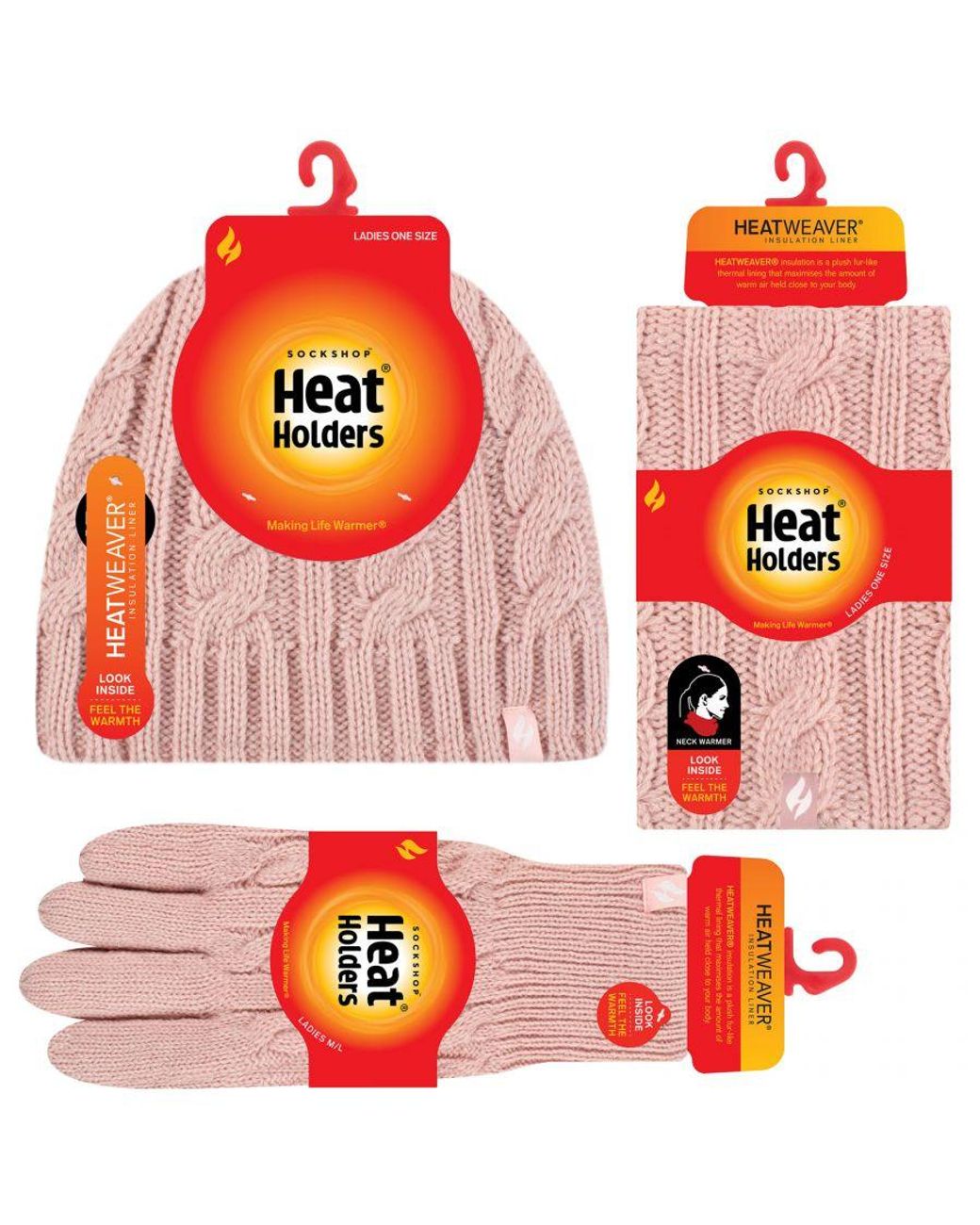 Heat Holders Pink Thermal Winter Fleece Hat, Neck Warmer And Converter Gloves Set