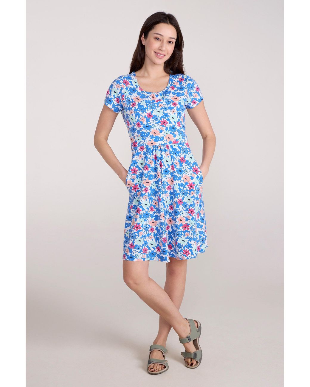Mountain Warehouse Blue Orchid Patterned Uv Summer Dress With Side Pockets Holiday Beach Cotton