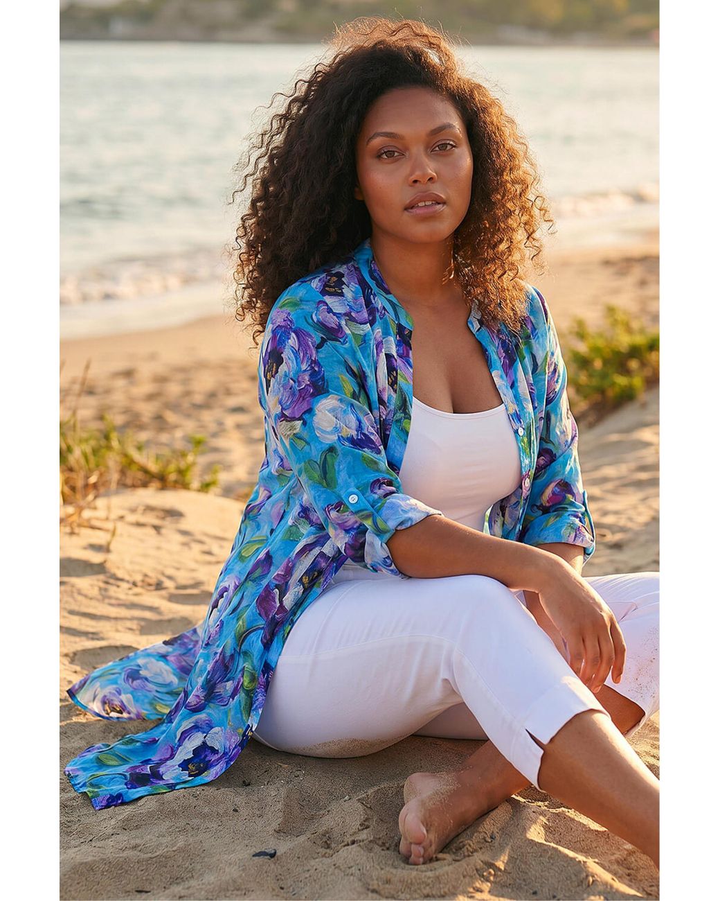 Roman Blue Curve Water Colour Blouse