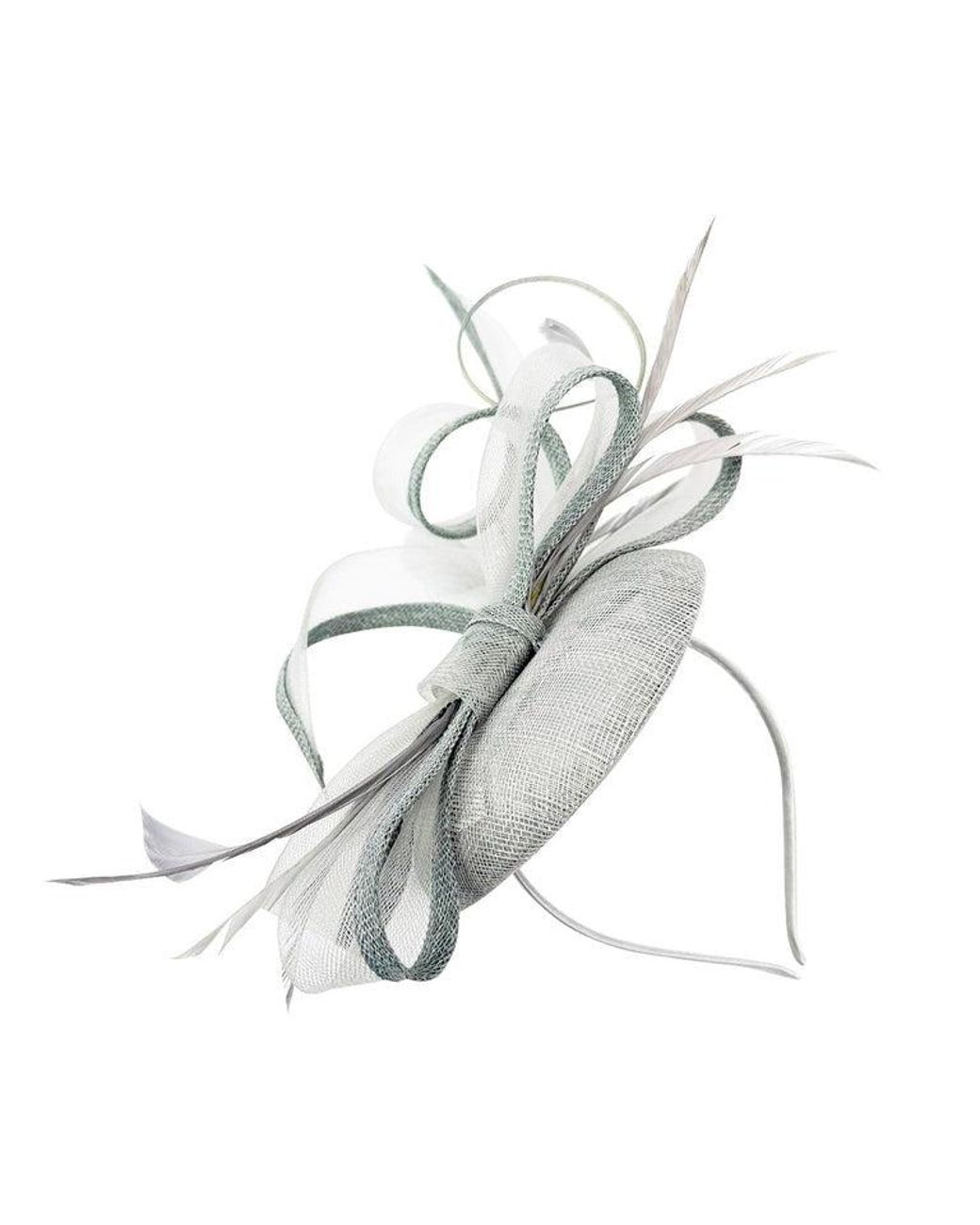 SVNX White Round Pill Box Fascinator With Bow & Feathers