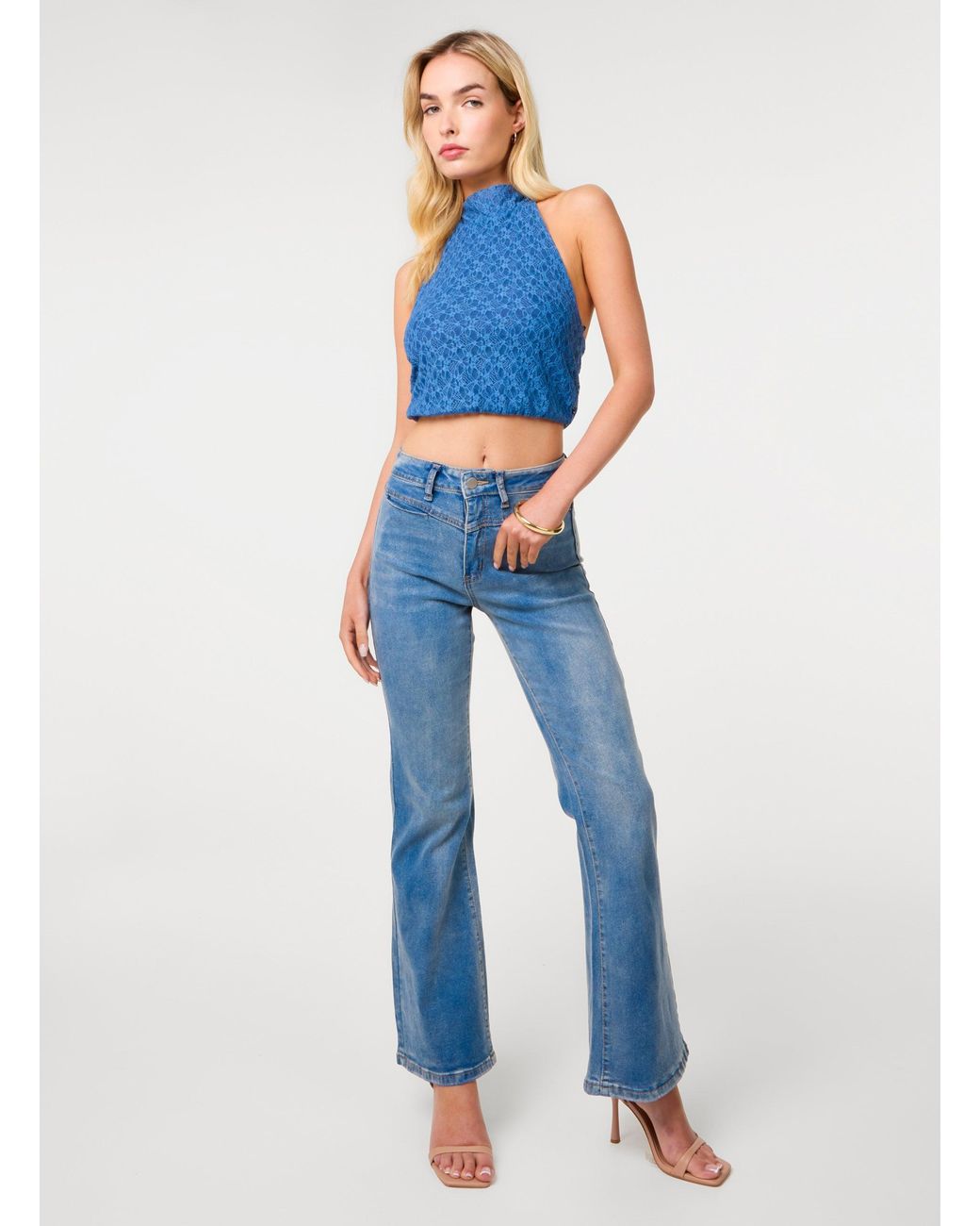 Pink Vanilla Blue Lace Halter Neck Top