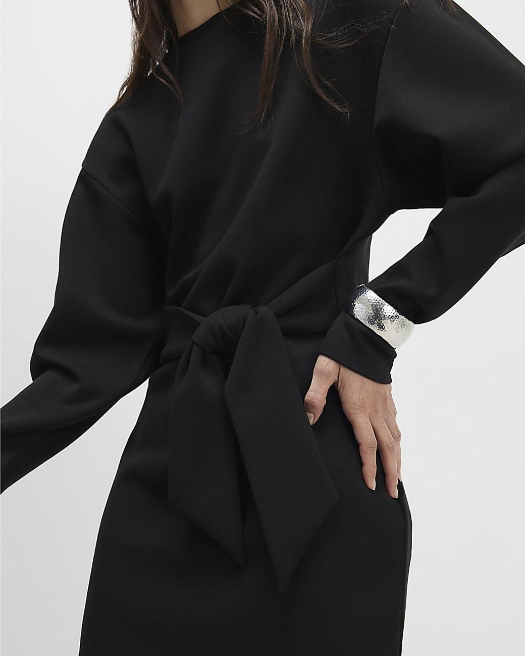 River Island Black Sweatshirt Mini Dress Tie Front