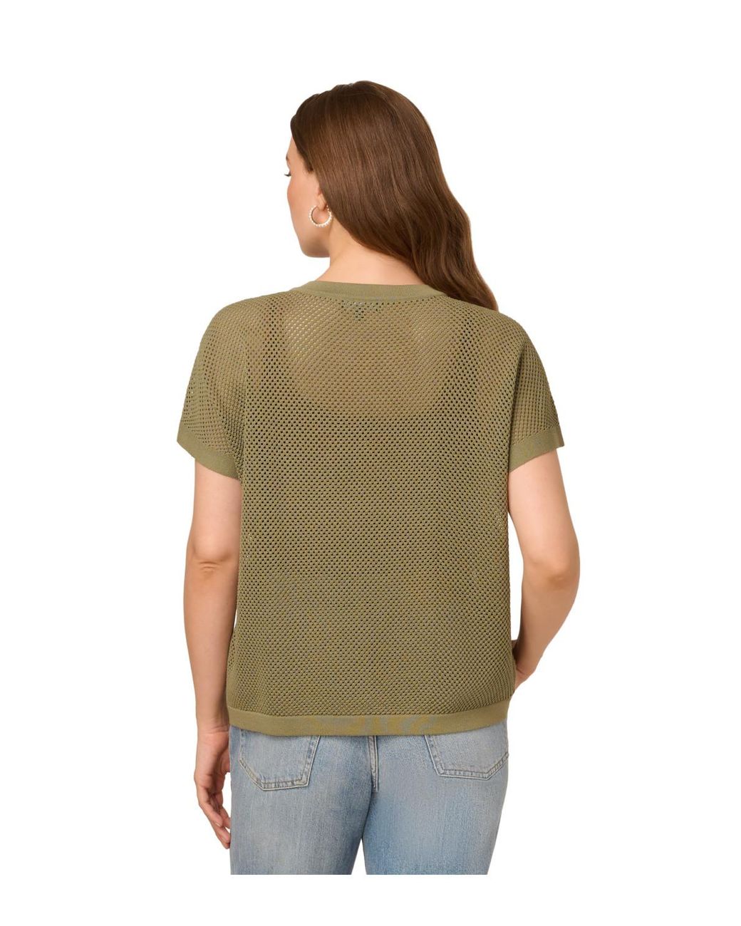 Adrianna Papell Green Dolman Mesh Sweater