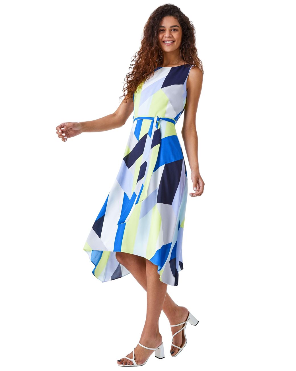 Roman Geo Print Fit And Flare Dress in Blue | Lyst UK