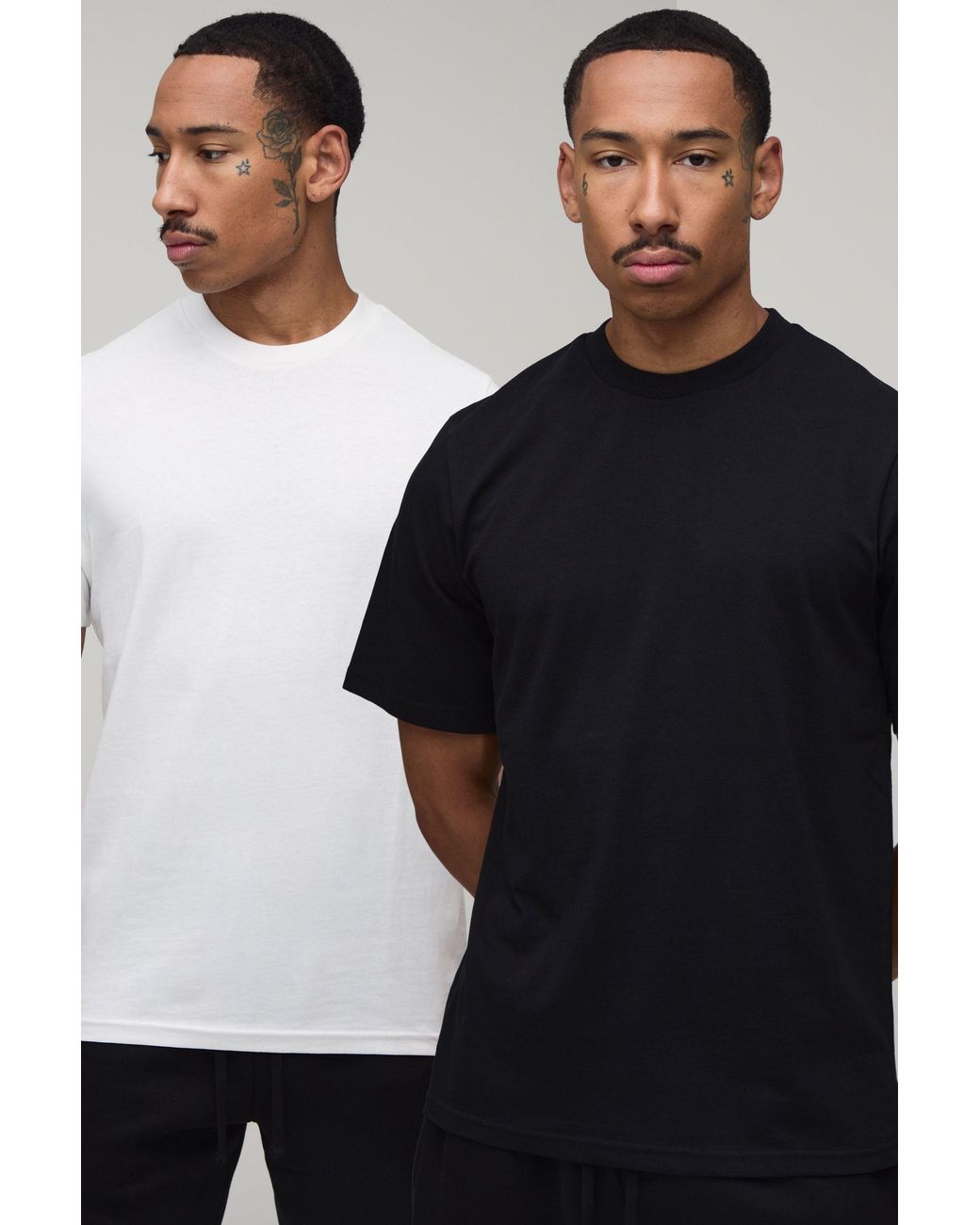 BoohooMAN Black 2 Pack Slim Fit Basic Crew Neck T-Shirts for men