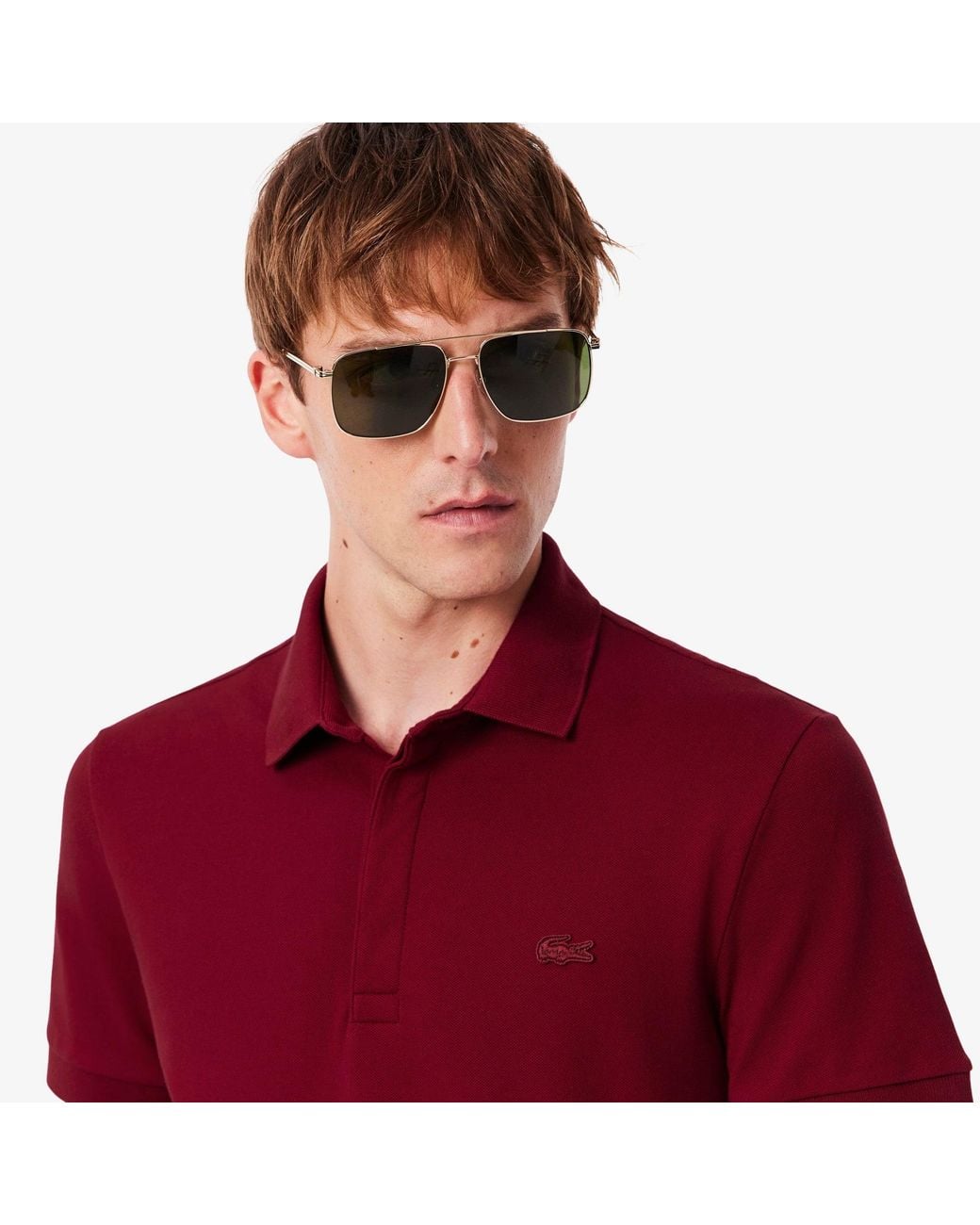 Lacoste Red Paris Strech Pique Polo Shirt Bordeaux for men