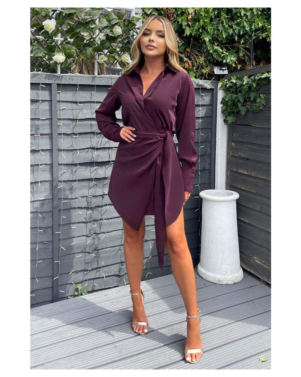AX Paris Plum Tie Wrap Long Sleeve Mini Dress in Purple Lyst UK