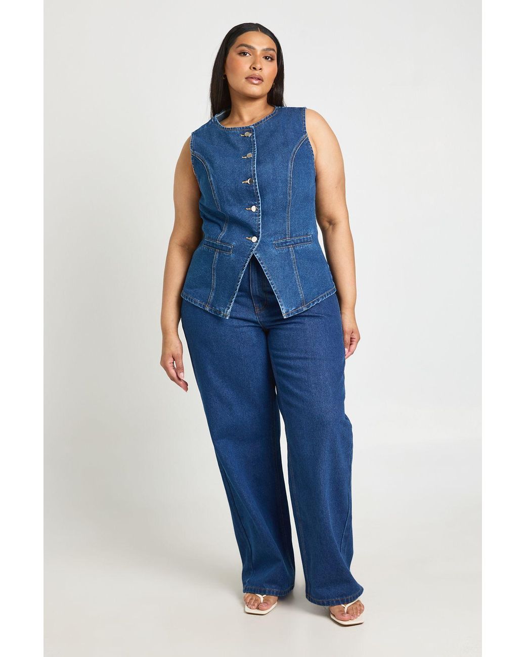 Boohoo Blue Plus Elasticated Back Channel Tie Straight Leg Jan