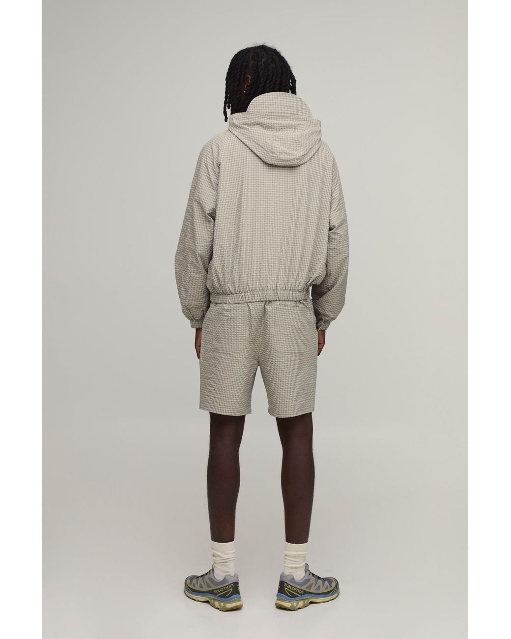 BoohooMAN Natural Relaxed Check Nylon Short for men