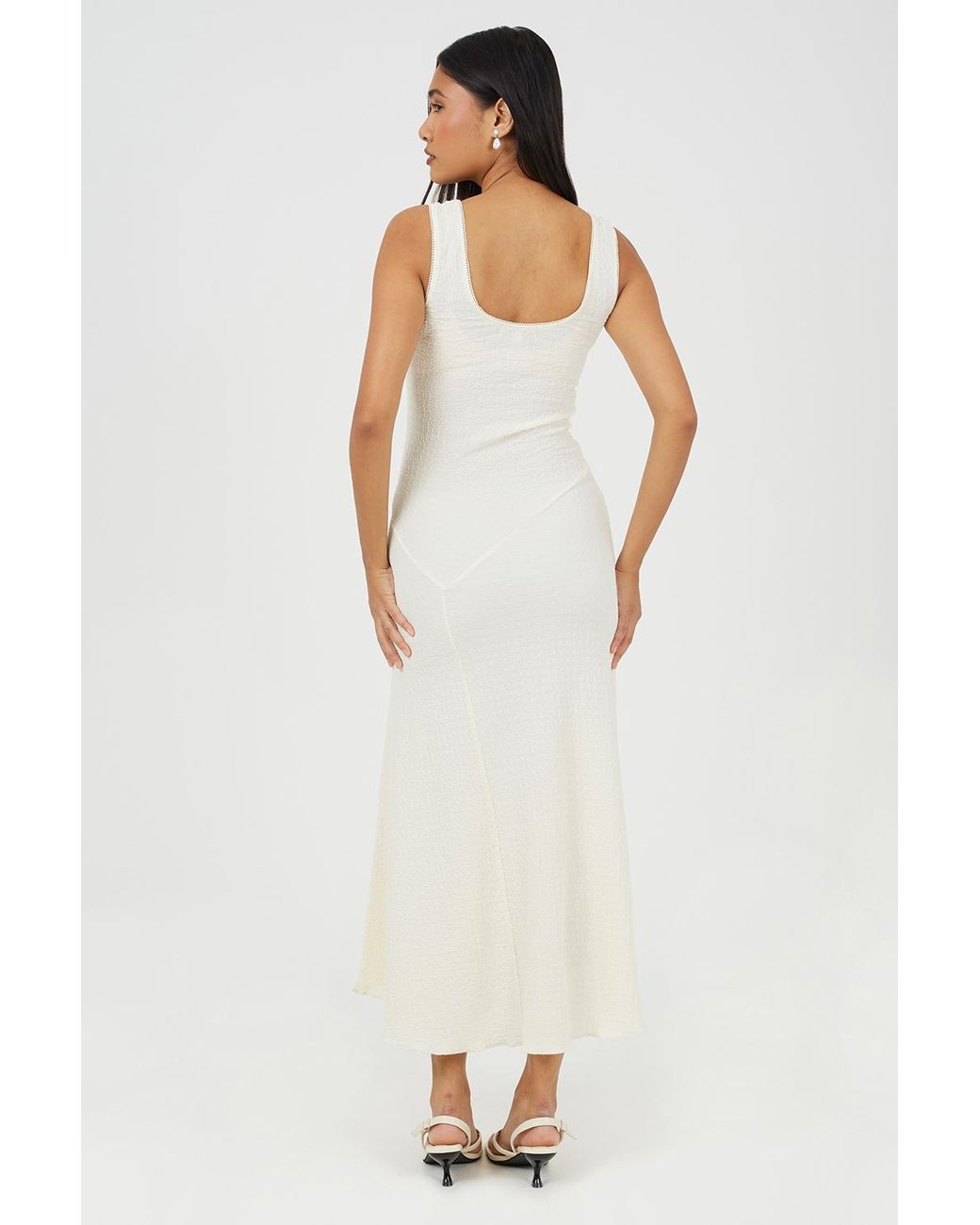 Brave Soul White Textured Jersey Lace Strappy Fit And Flare Maxi Dress