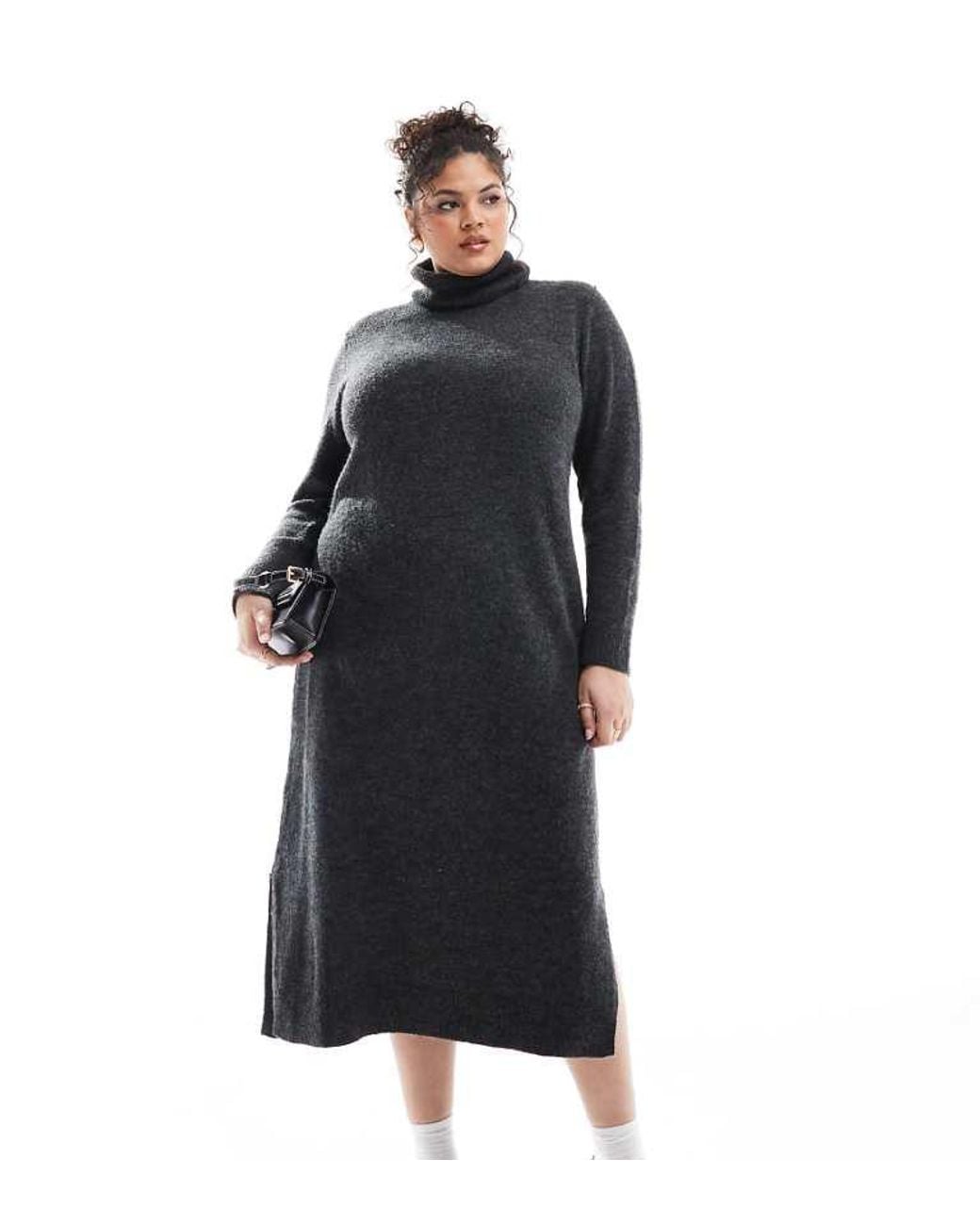 Pieces Plus Black Curve Roll Neck Maxi Jumper Dress