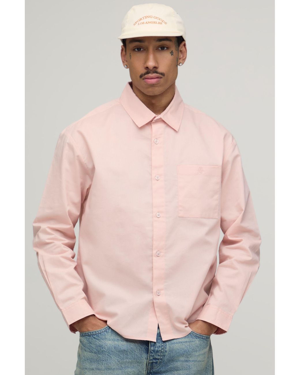 BoohooMAN Pink Oversized Fit Oxford Shirt for men