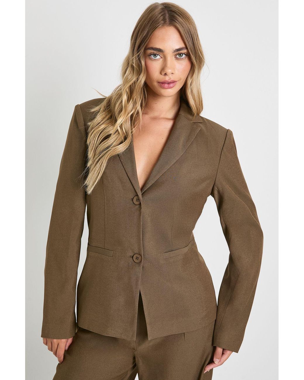 Boohoo Brown Cinched Waist Tailored Blazer