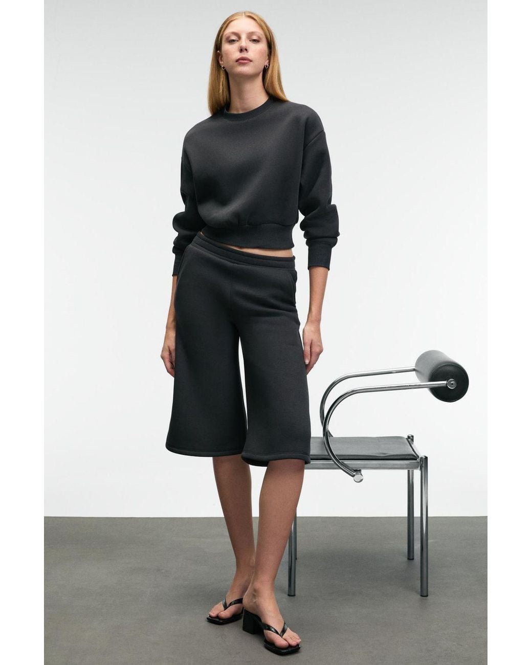 Grimelange Black Crop Crew Neck Sweatshirt