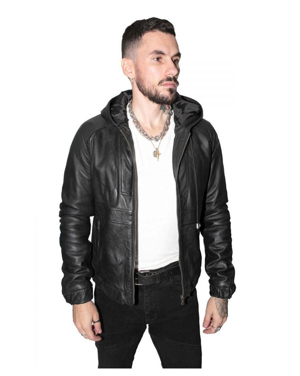 Infinity Leather Blue Casual Hooded Bomber Jacket-Odesa for men