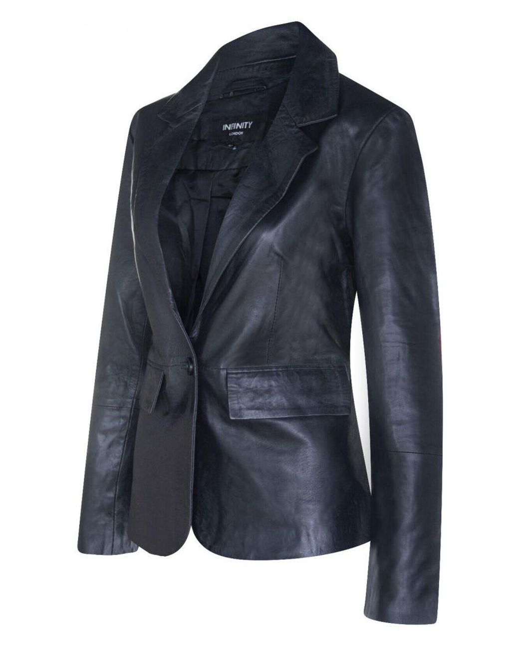 Infinity Leather Blue One Button Blazer Jacket-Newhaven