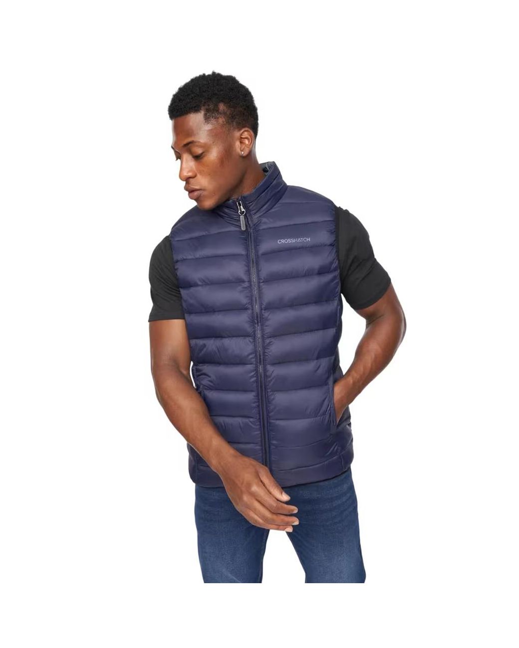 Crosshatch Blue Gattering Quilted Gilet for men