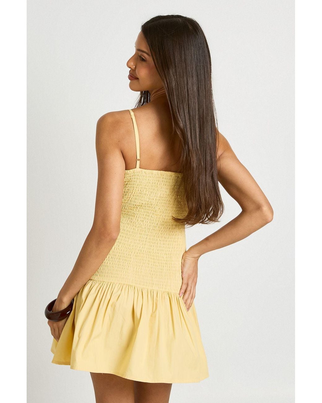 Boohoo Natural Shirred Bodice Poplin Mini Dress